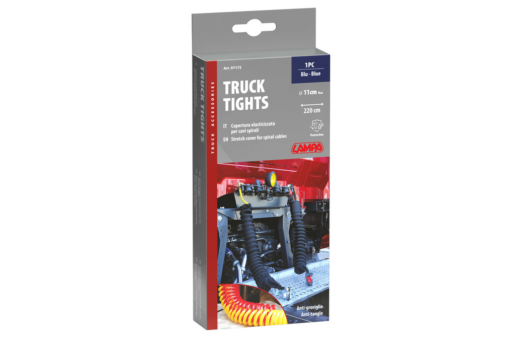 Gaine spiralée LAMPA Truck-Tights pour câbles, référence 97172, souple, bleue, 220 cm de diamètre, 11 cm de hauteur.