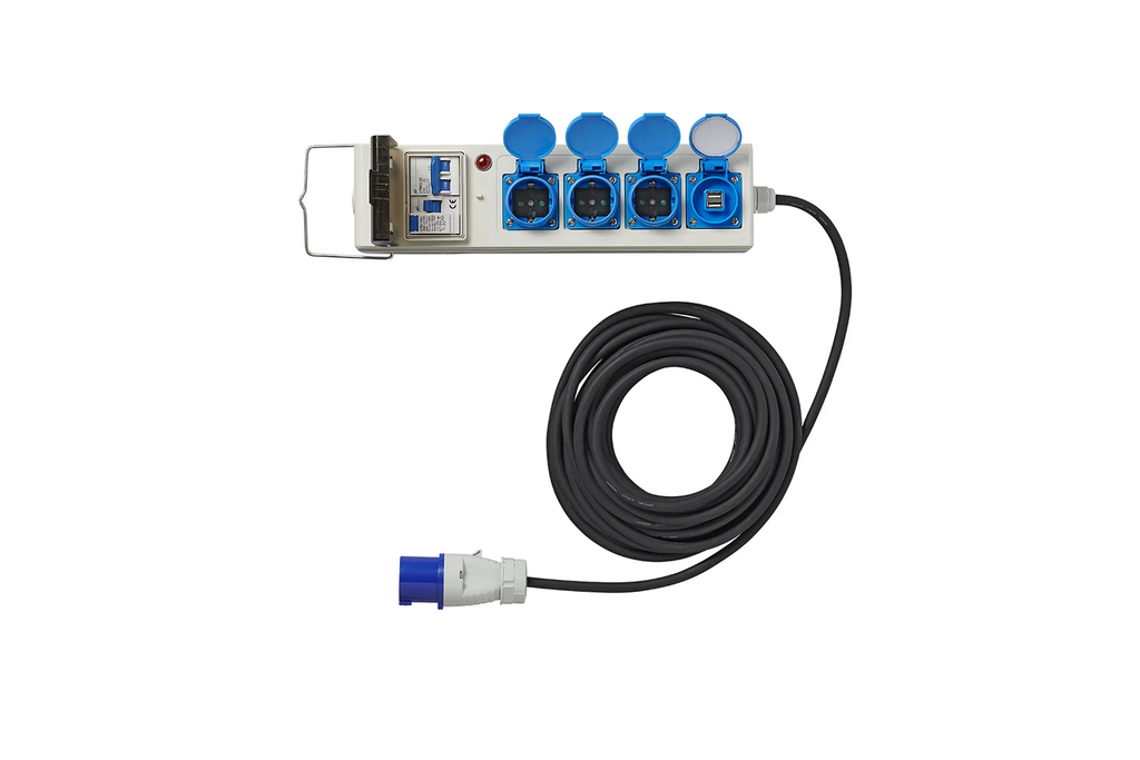 Rallonge de camping CEE avec répartiteur ProPlus 373583DE, câble de 10 m, 3 prises Schuko, 2 ports USB