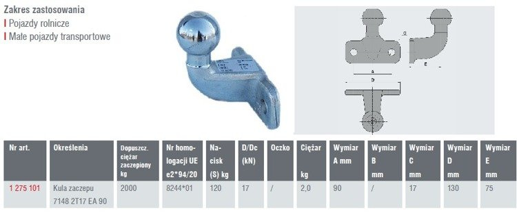 Hak holowniczy AL-KO 50mm 2000kg kuty