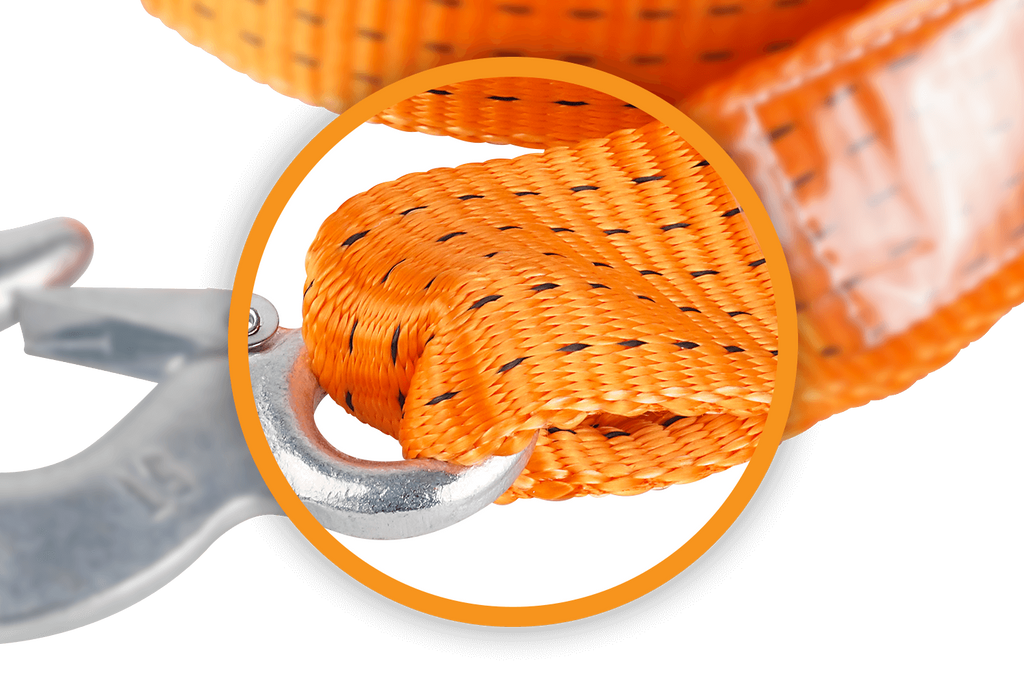 Câble de remorquage avec crochets HERMON sangle de remorquage 4,5 m/50 mm/5 t orange