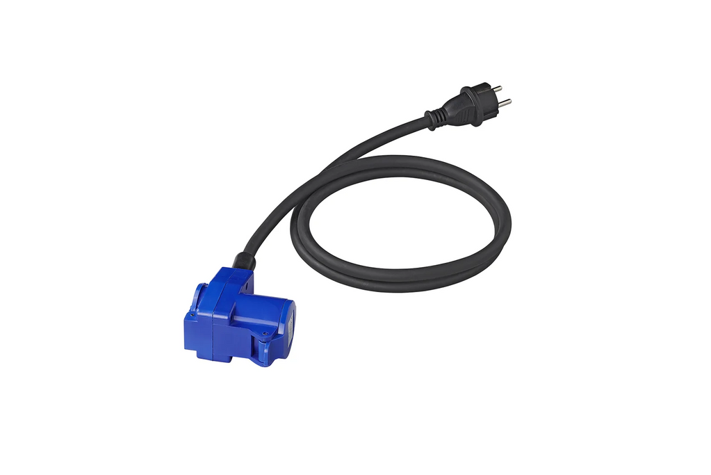 Adaptateur avec fiche Schuko et connecteur coudé CEE + prise Schuko 16A ProPlus 373528DE, câble de 150 cm