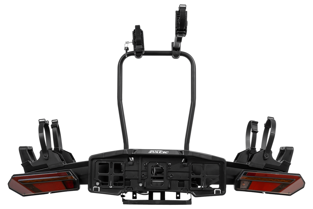 Inter Pack Velox 2 LED - opvouwbare fietsendrager voor op de trekhaak voor 2 fietsen met LED-verlichting (zwart)