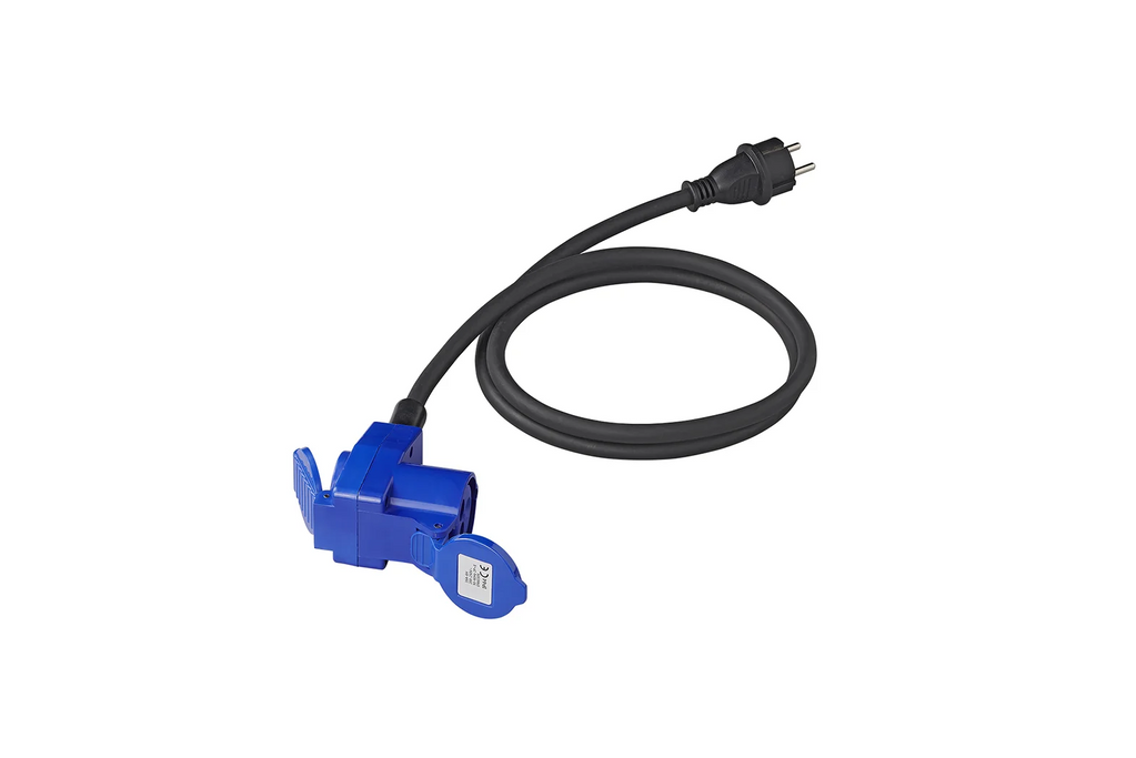 Adaptateur avec fiche Schuko et connecteur coudé CEE + prise Schuko 16A ProPlus 373528DE, câble de 150 cm