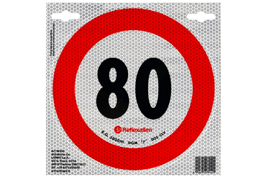 Reflecterende sticker LAMP snelheidslimiet 80 km/u bord B-33
