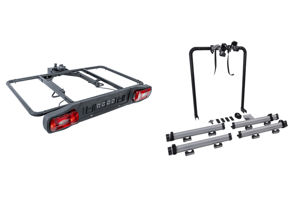 Plateforme de transport sur attelage Inter Pack Re-Cargo + adaptateur pour le transport de 2 vélos