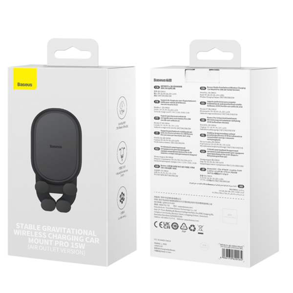 BASEUS Stabiele zwaartekrachtgestuurde autotelefoonhouder met Qi 15W draadloos opladen voor in het ventilatierooster