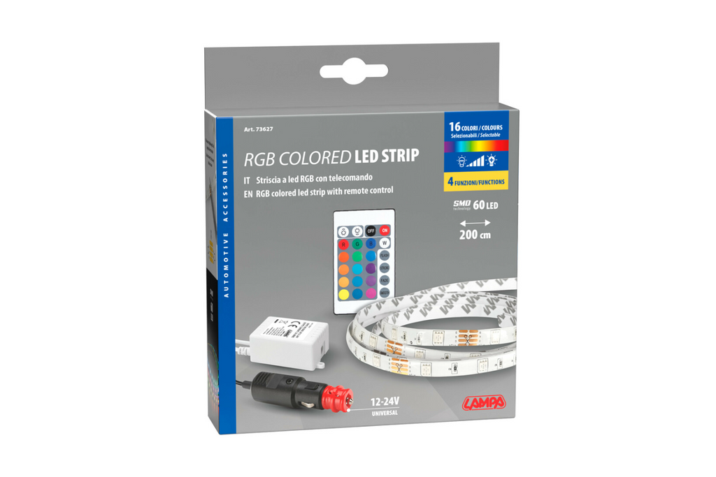 Bande LED RGB avec ruban adhésif, lampe 12/24 V, 200 cm