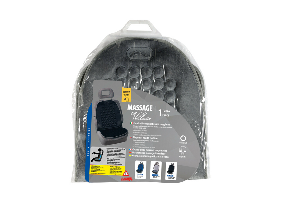 Coussin de siège auto LAMPA en velours magnétique, gris, effet massage