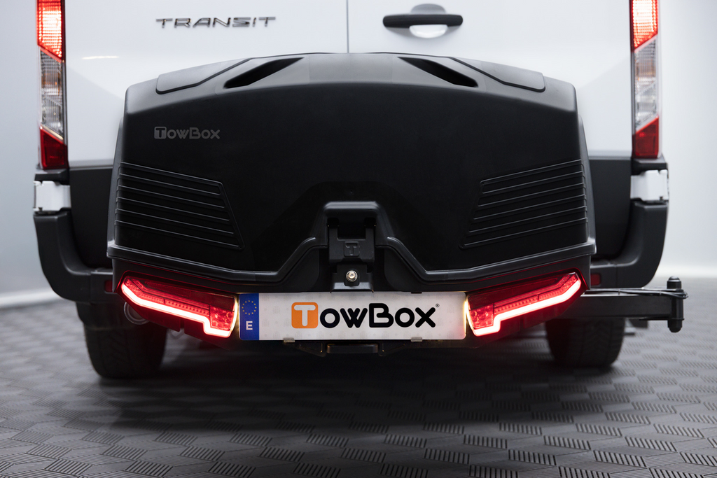 Coffre de rangement Towbox Camper Alpha noir LED (long) - coffre à bagages monté sur attelage