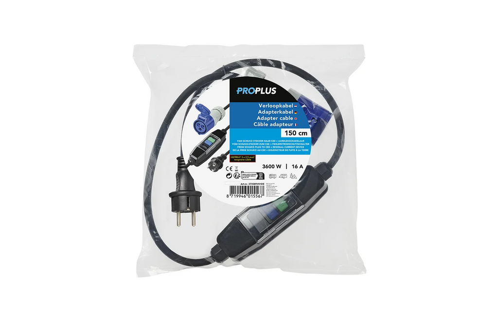Schuko/CEE adapterkabel ProPlus 373589V01DE differentiële stroomonderbreker 150 cm