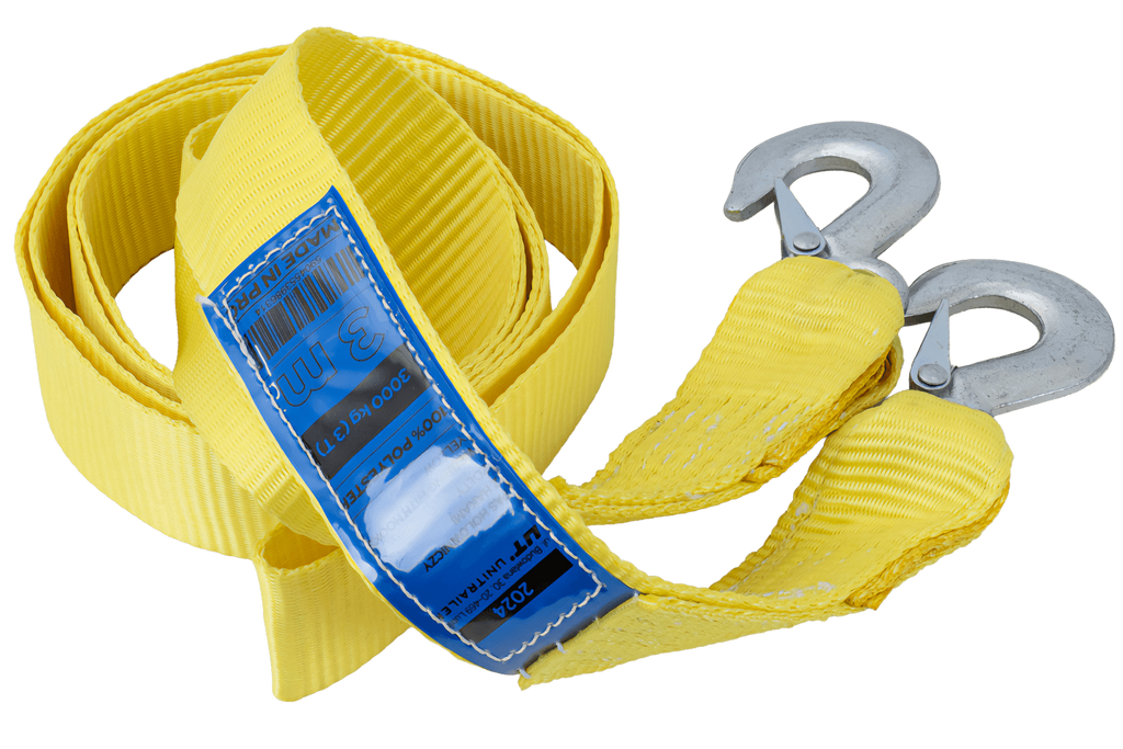 UNITRAILER sleepkabel met haken sleepband 3m/50mm/3t geel