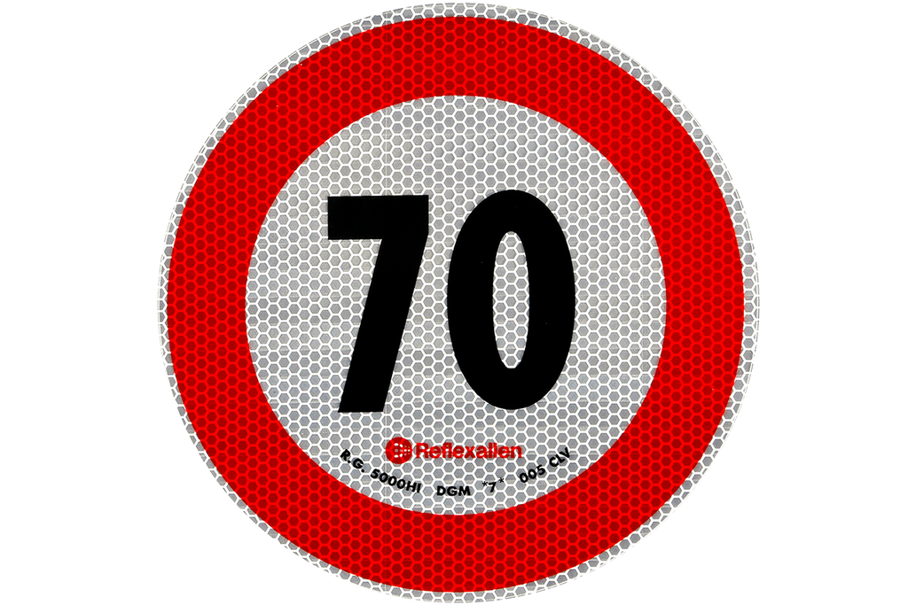 Reflecterende sticker LAMP snelheidslimiet 70 km/u bord B-33