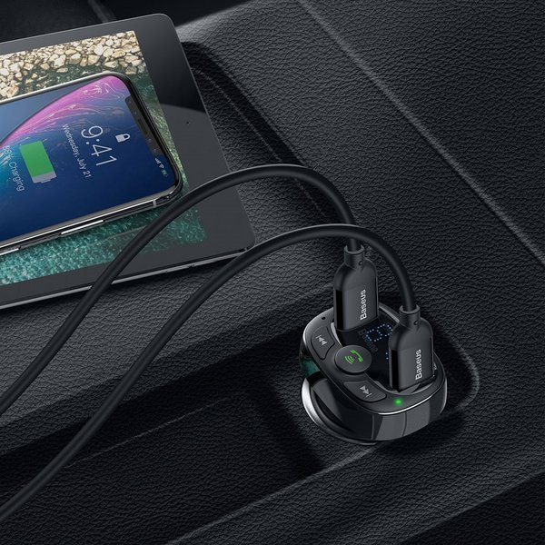 Émetteur FM BASEUS type T, Bluetooth 4.2, lecteur MP3 + chargeur de voiture, 2 ports USB 3,4 A