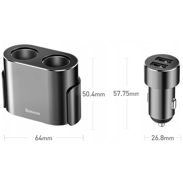 Chargeur de voiture haute efficacité BASEUS 2 ports USB + 2 prises allume-cigare 80 W