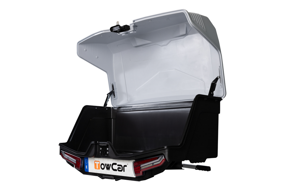 Coffre à bagages Towbox Alpha gris classique - monté sur attelage