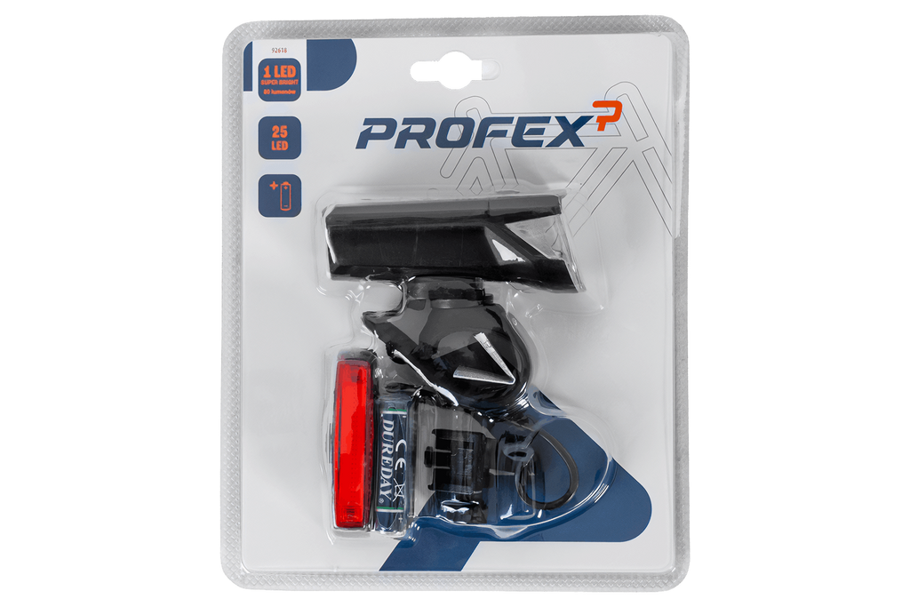 PROFEX 92618 Super Vision accu-aangedreven fietsverlichtingsset (voor en achter)