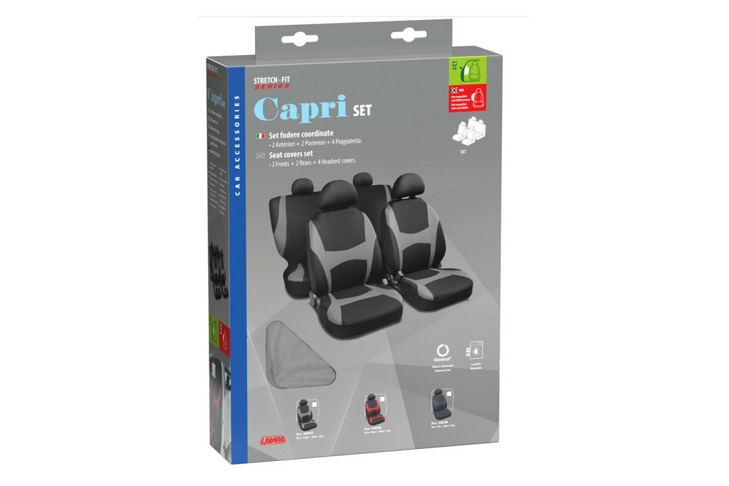 Komplet pokrowców na fotele samochodowe LAMPA Capri czarno/szare, na przednie i tylne siedzenia
