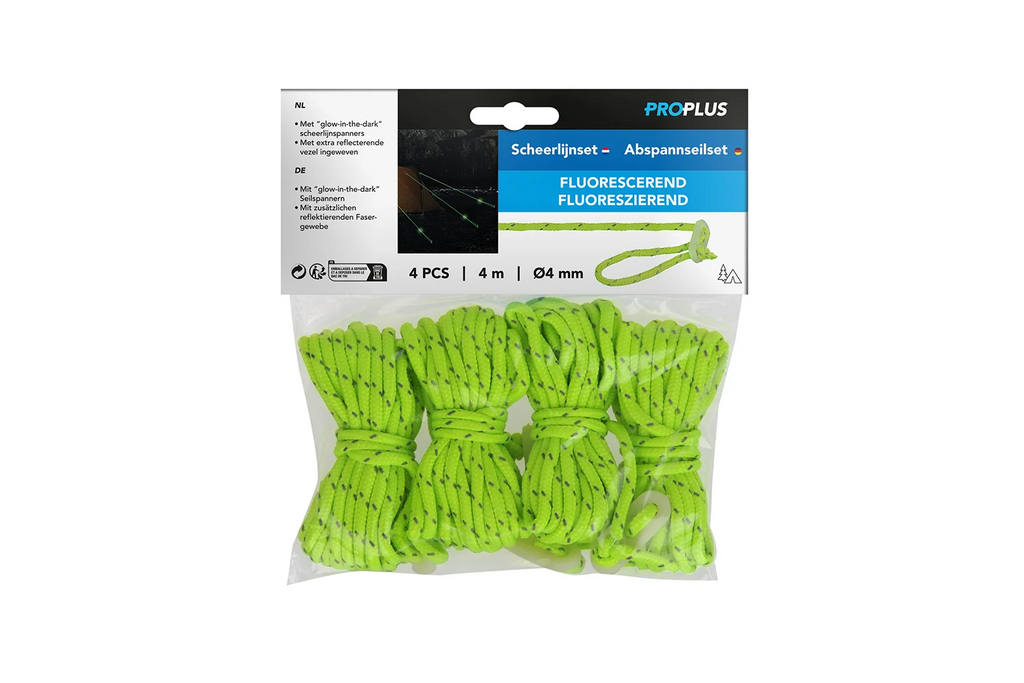 Ensemble de quatre haubans ProPlus 361802, fils fluorescents pour une tente de 4 m