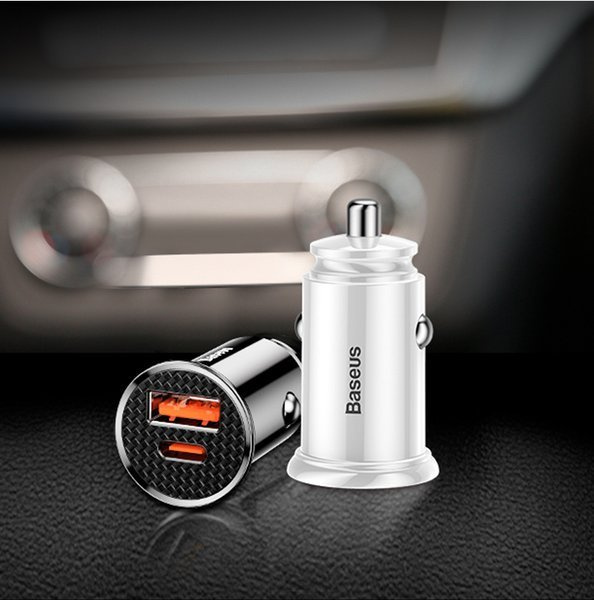 Chargeur de voiture BASEUS circulaire en plastique USB-A et USB-C 30 W