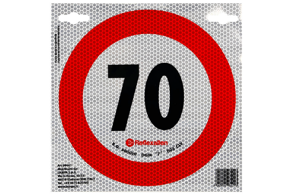 Reflecterende sticker LAMP snelheidslimiet 70 km/u bord B-33