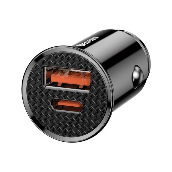 BASEUS Ronde plastic USB-A, USB-C 30W autolader