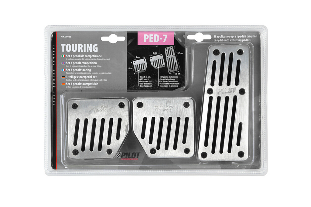 Couvre-pédales en aluminium LAMPA TOURING BLACK PILOT avec revêtement en caoutchouc antidérapant