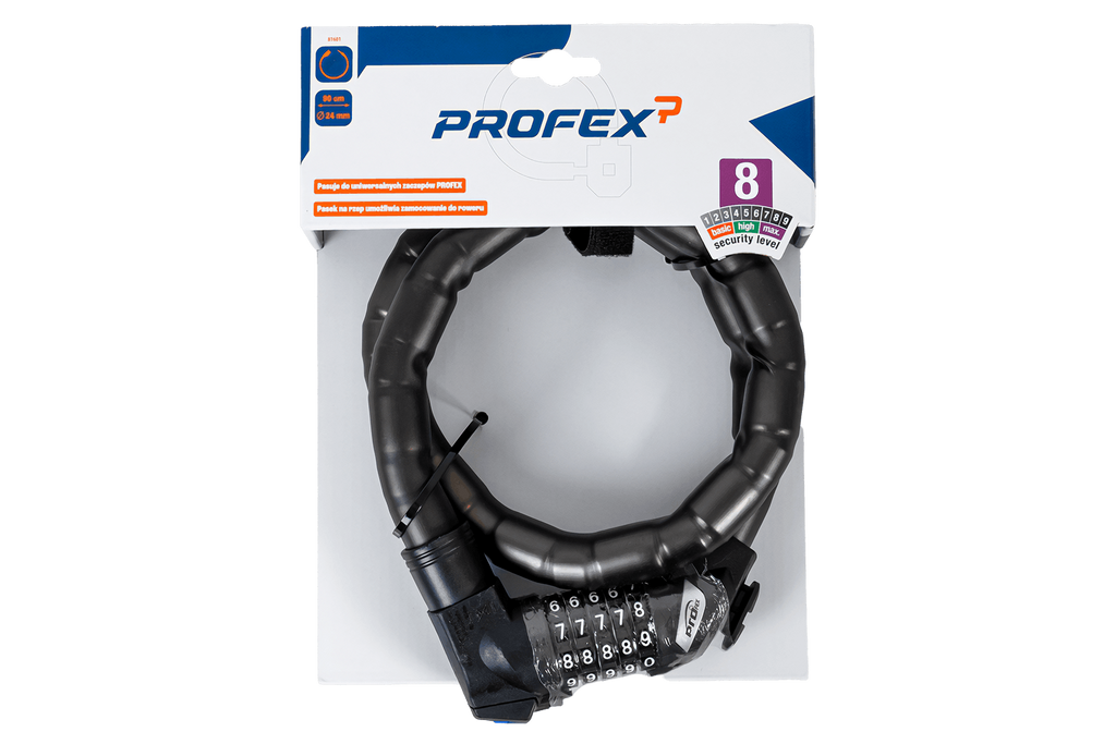 Antivol de vélo renforcé avec code PROFEX 81601, longueur 90 cm