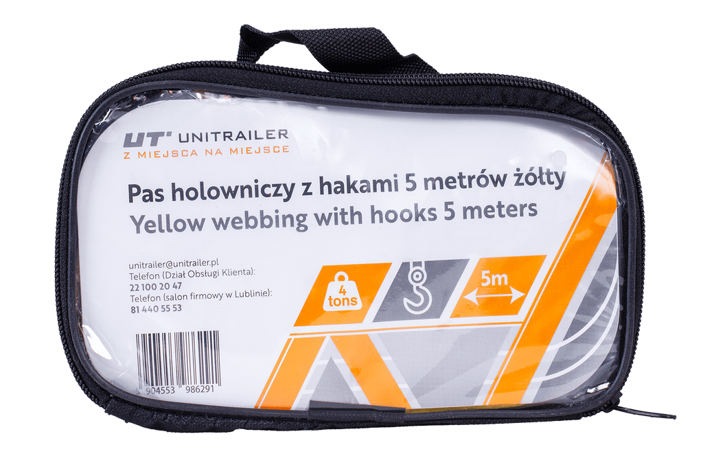 Linka holownicza z hakami UNITRAILER pas holowniczy 5m/50mm/4t żółty