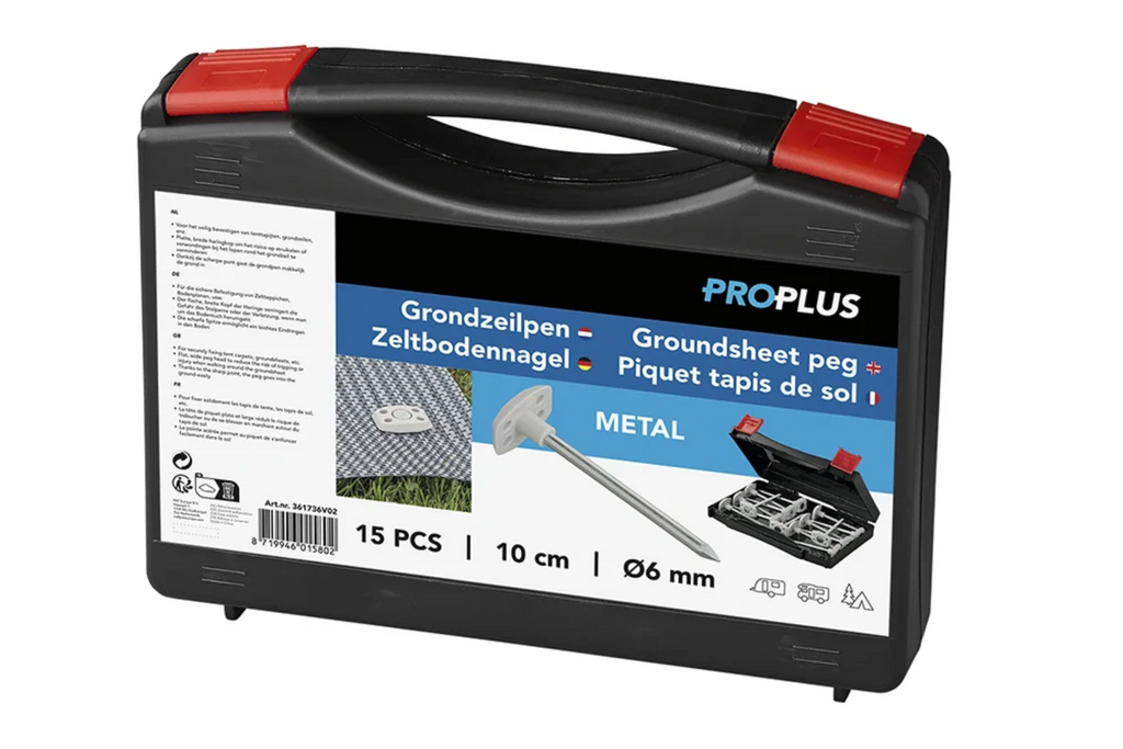 Ensemble de piquets de tente ProPlus 361736V02 piquets métalliques dans une boîte de 15 pièces.