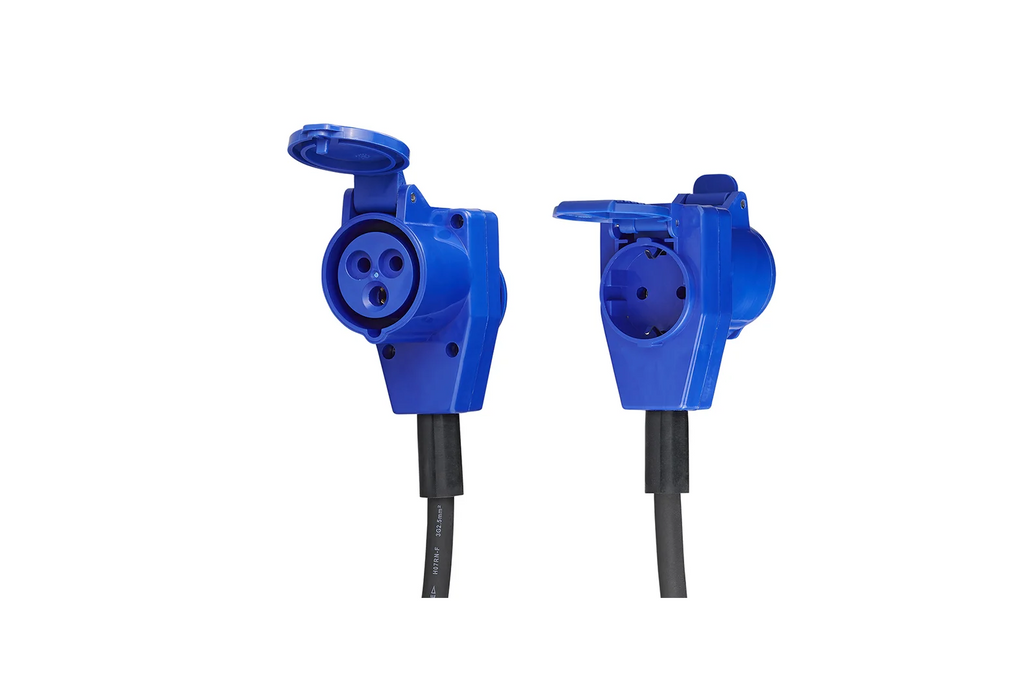 Adaptateur avec fiche Schuko et connecteur coudé CEE + prise Schuko 16A ProPlus 373528DE, câble de 150 cm