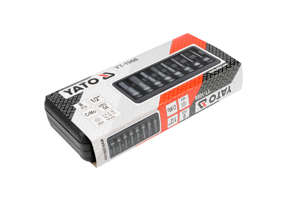 YATO YT-1066 zeskantige slagmoersleuteldoppen 6-19 mm, 8 stuks.
