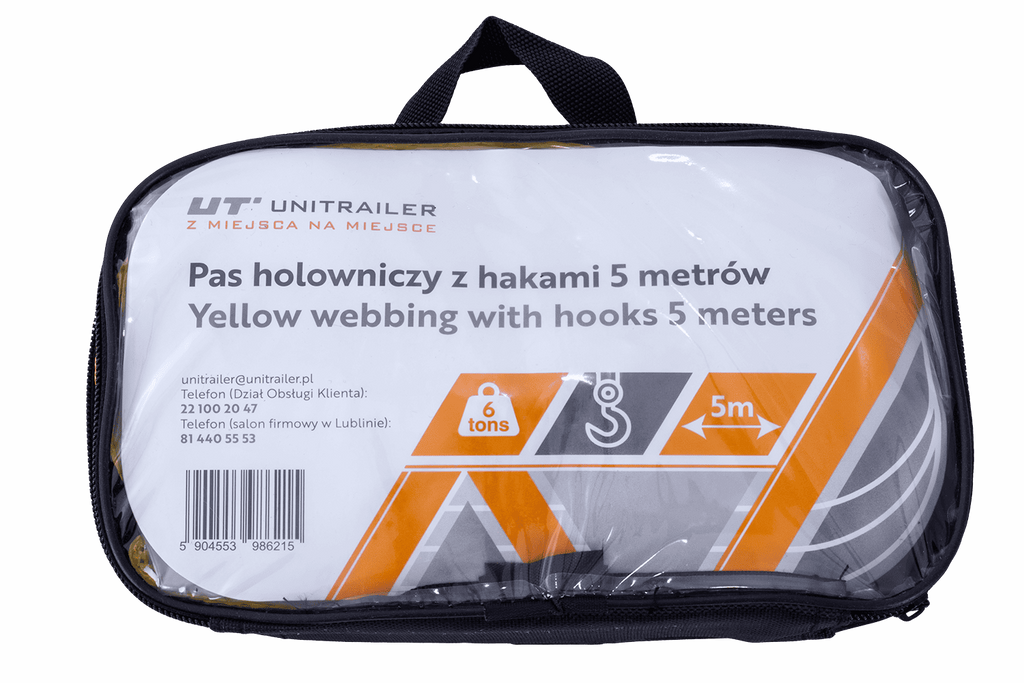 UNITRAILER sleepkabel met haken sleepband 5m/50mm/6t geel