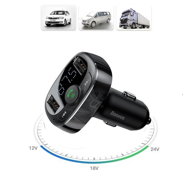 Émetteur FM BASEUS type T, Bluetooth 4.2, lecteur MP3 + chargeur de voiture, 2 ports USB 3,4 A