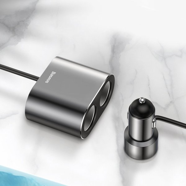 BASEUS hoogrendements autolader met 2x USB-poorten en 2x sigarettenaanstekeraansluiting, 80W