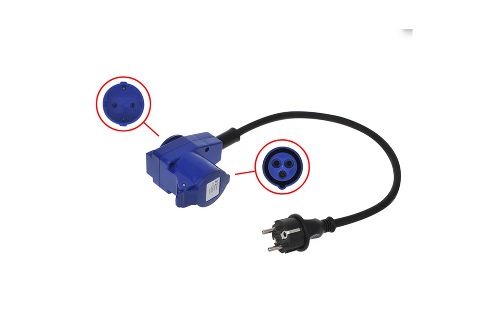 Adaptateur avec fiche Schuko pour connecteur coudé CEE + prise Schuko Proplus 373528, câble de 40 cm
