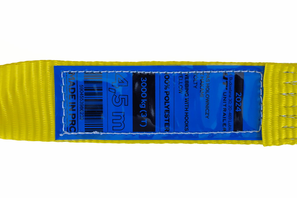 Corde de remorquage UNITRAILER avec crochets, sangle de remorquage 4,5 m/50 mm/3 t jaune
