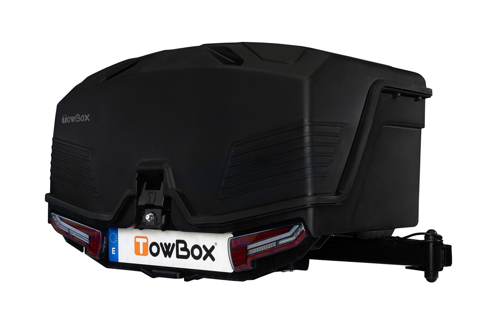 Towbox Camper Alpha zwart LED (lang) - bagagebox voor montage op de trekhaak
