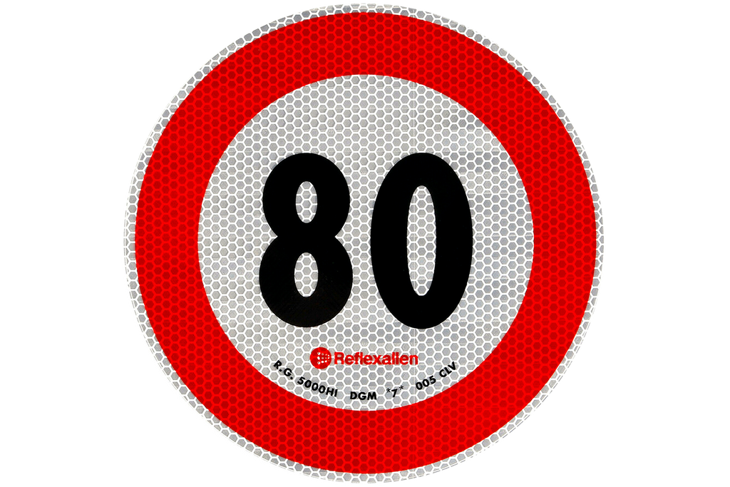 Reflecterende sticker LAMP snelheidslimiet 80 km/u bord B-33