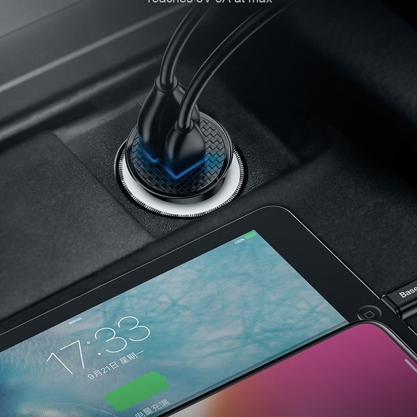 Chargeur de voiture BASEUS circulaire en plastique USB-A et USB-C 30 W