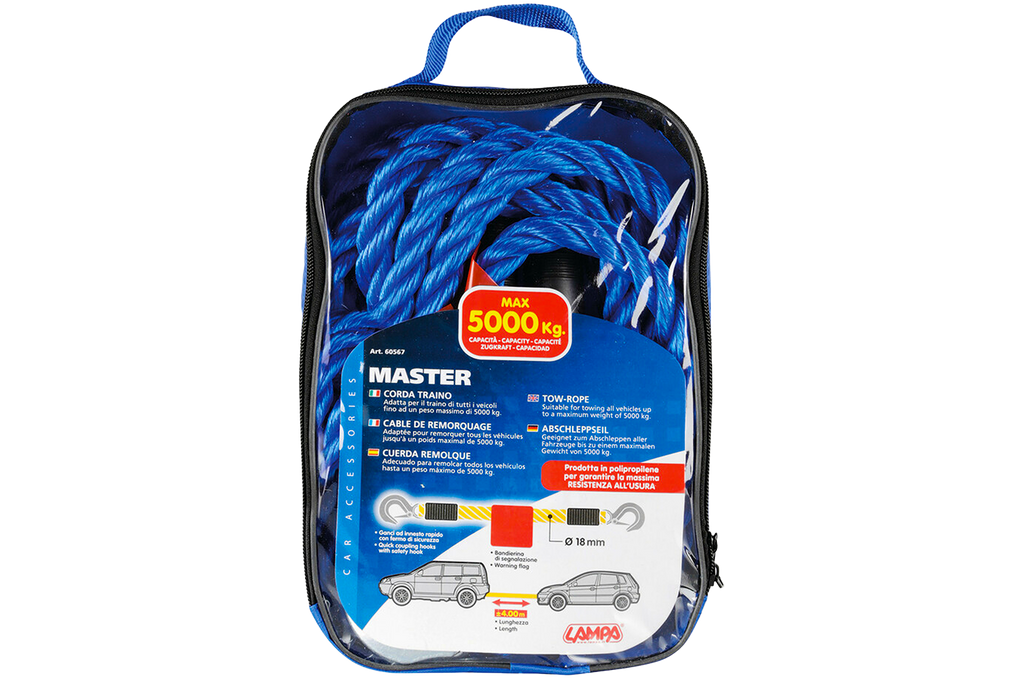 Corde de remorquage avec crochets LAMPA sangle de remorquage 4 m/18 mm/5 t bleue