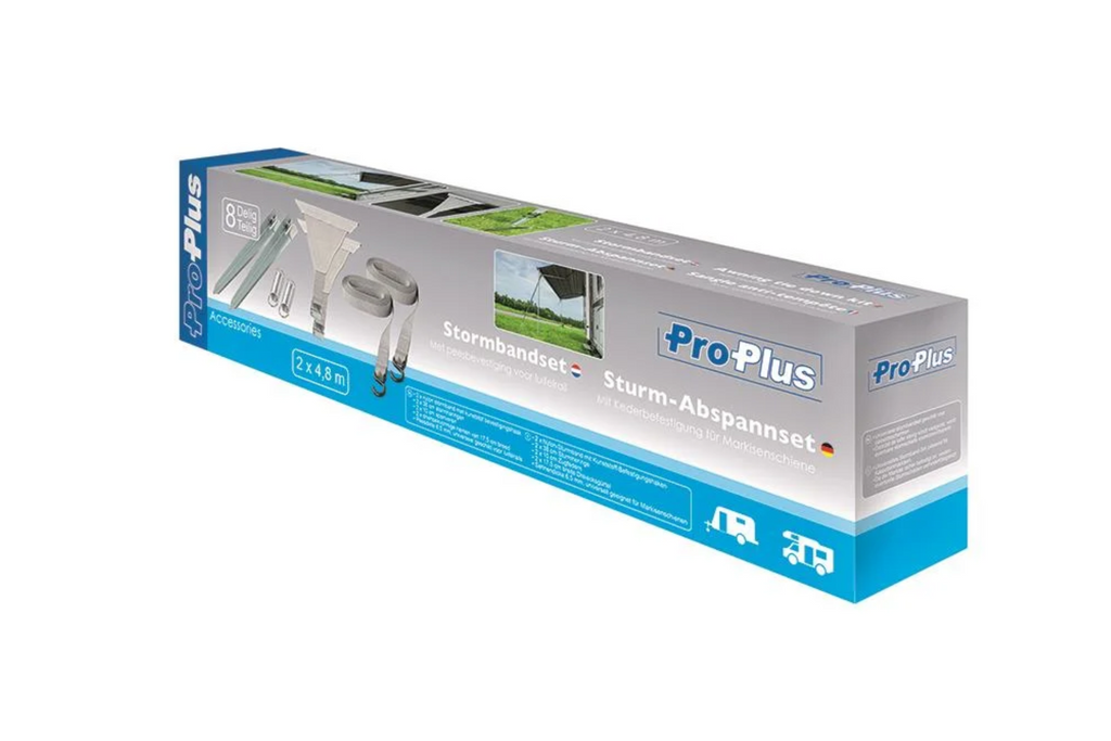 Ensemble de deux sangles anti-tempête ProPlus 361729 fixées à un rail de store de 2 x 4,8 m