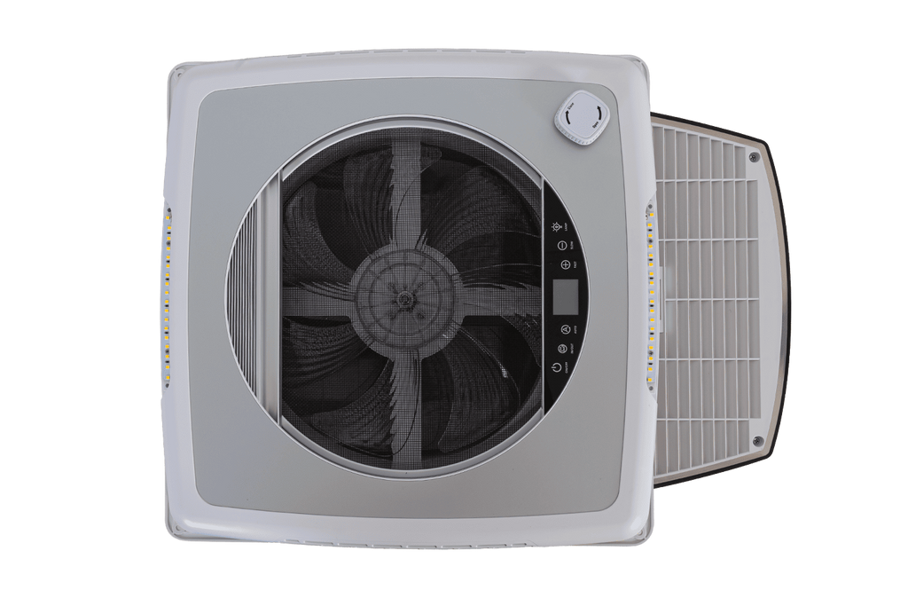 Ventilateur de toit automatique PUNDMANN PLUS pour camping-car avec éclairage et store enrouleur 400×400 mm