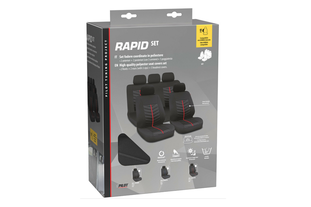 Ensemble de housses de siège auto LAMPA Rapid, noir/gris, pour sièges avant et arrière