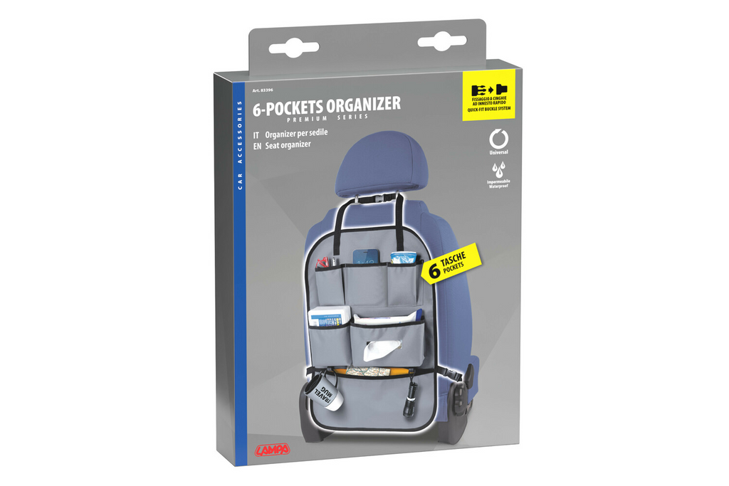 LAMPA Premium auto-organizer met 6 vakken voor de autostoel, 41x60 cm