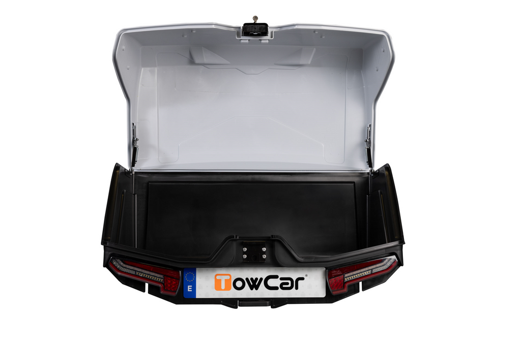Coffre à bagages Towbox Alpha gris classique - monté sur attelage