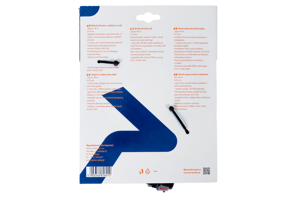 Verstevigd fietsslot met code PROFEX 81601, 90 cm lang