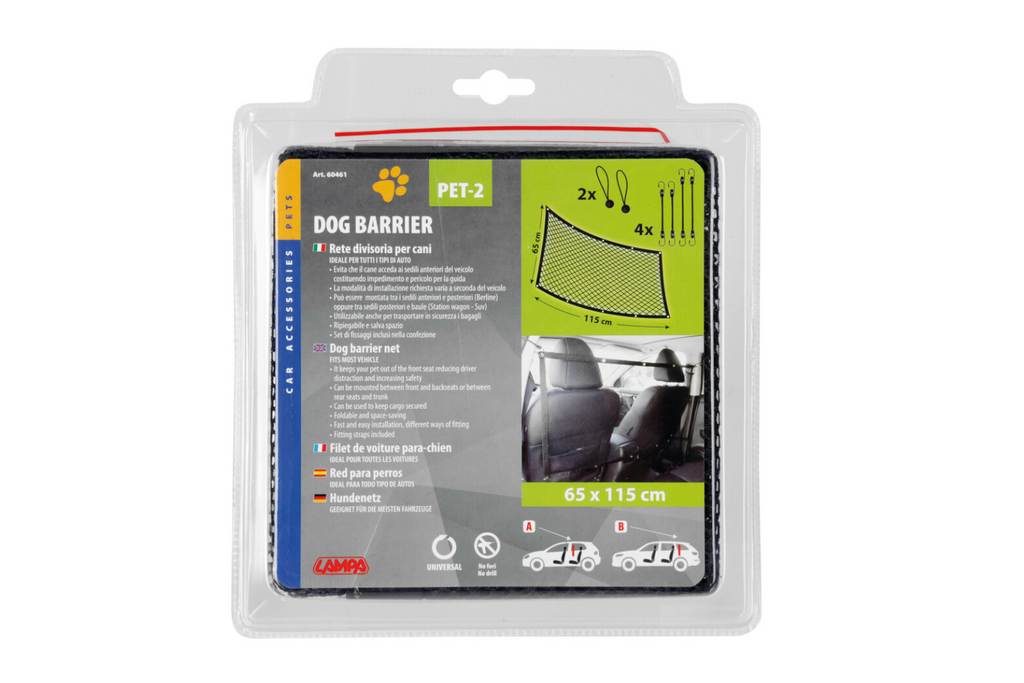 Cloison pour chien LAMPA PET-2, barrière en filet fixée aux sièges avant, 115 x 65 cm