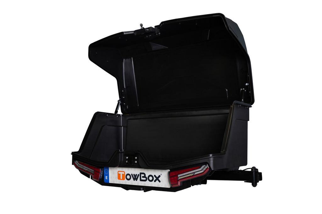 Coffre de rangement Towbox Camper Alpha noir LED (long) - coffre à bagages monté sur attelage