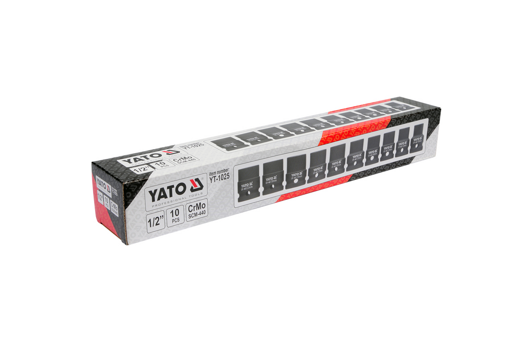 Douilles à impact courtes YATO YT-1025, douilles 1/2", 10 pièces.