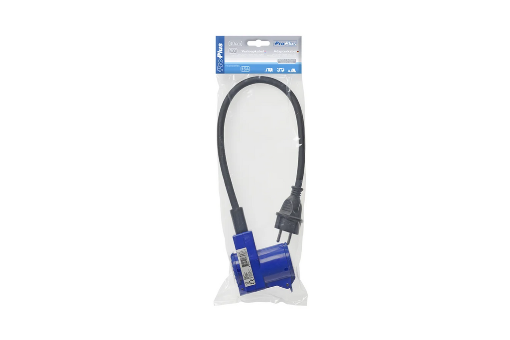 Adaptateur avec fiche Schuko pour connecteur coudé CEE + prise Schuko Proplus 373528, câble de 40 cm